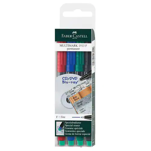 Faber-Castell Märkpenna Permanent MULTIMARK, med integrerat suddgummi, linjebredd F 0,6 mm, olika färger