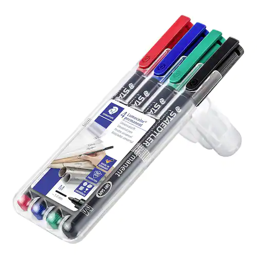 STAEDTLER Lumocolor Universalpenna Lumocolor® 317 permanent, mediumspets, röd, blå, grön, svart, 4-pack