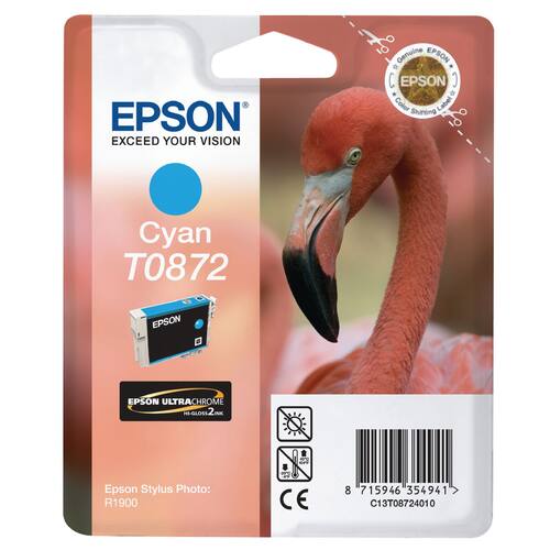 Epson Bläckpatron, Flamingo, T0872, Ultra Chrome HI Gloss 2, cyan, singelförpackning, C13T08724010