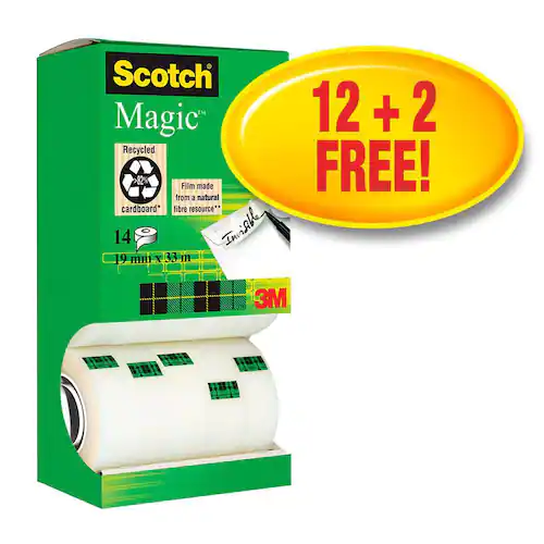 Scotch® Magic™-tejp i stapelpaket, genomskinlig, 19 mm x 33 m, förpackning med 14