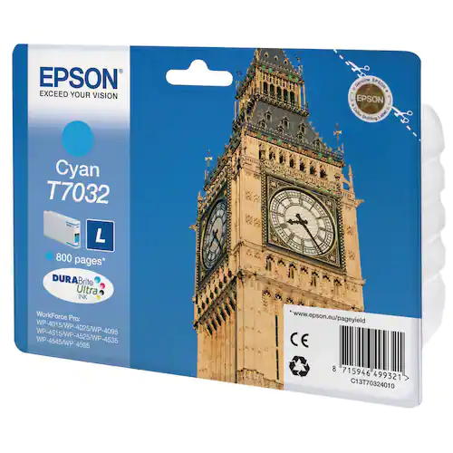 Epson Bläckpatron, T7032, C13T70324010, Big Ben, DURABrite Ultra, cyan, singelförpackning, hög kapacitet