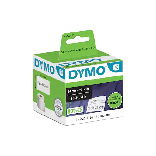 Dymo S0722430 frakt/namnskylt LW-etiketter, svart text på vit botten, 101 x 54 mm