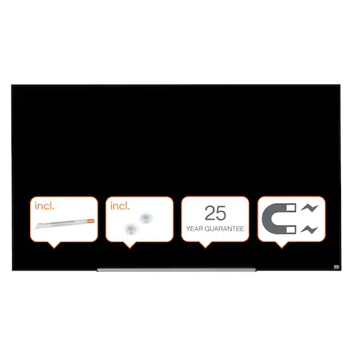 Nobo Whiteboard, Glastavla i widescreenformat, väggmonterad, magnetisk glasyta, 85'', svart