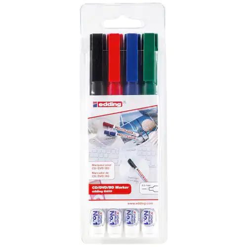 edding Märkpenna Permanent 8400 CD/DVD/BD med 0,5 - 1 mm, olika färger, 4-pack