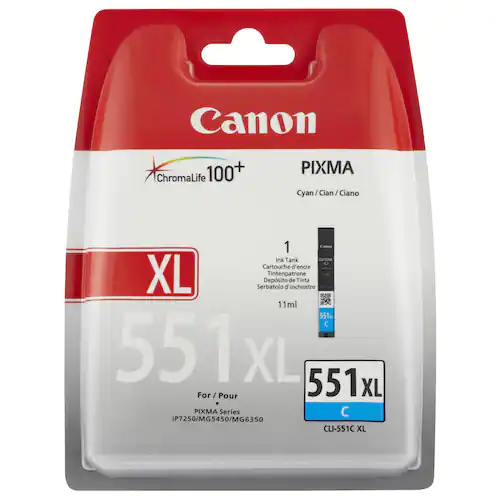 Canon Bläckpatron, PIXMA CLI-551XL C, 6444B001, ChromaLife100+, cyan, singelförpackning, hög kapacitet