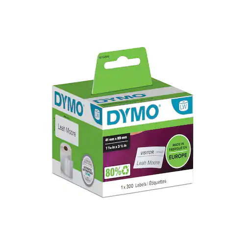 Dymo S0722560 LW små namnskyltsetiketter, svart text på vit botten, 89 x 41 mm