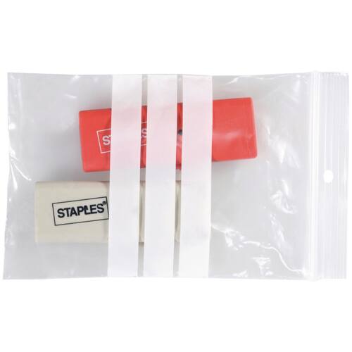 Staples Plastpåse, påskrivbar, klämförslutning, återförslutningsbar, transparent, 70 x 100 mm, 100-pack