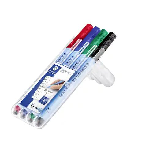 STAEDTLER Lumocolor Korrigerbar penna, linjebredd: 0,6–1 mm, olika färger: Svart, röd, blå, grön