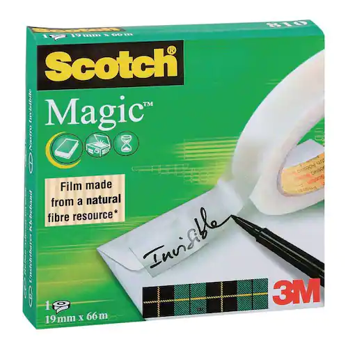 Scotch® Magic™ osynlig kontorstejp, 19 mm x 66 m, genomskinlig