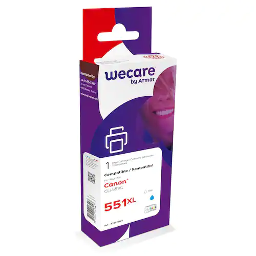 Wecare Bläckpatron, kompatibel med CANON CLi-551XL C, 6444B001, cyan singelpack