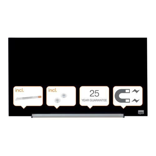 Nobo Whiteboard, Glastavla i widescreenformat, väggmonterad, magnetisk glasyta, 31'', svart