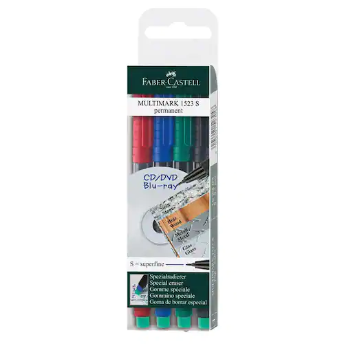 Faber-Castell Märkpenna Permanent MULTIMARK, med integrerat suddgummi, linjebredd S 0,4 mm, olika färger