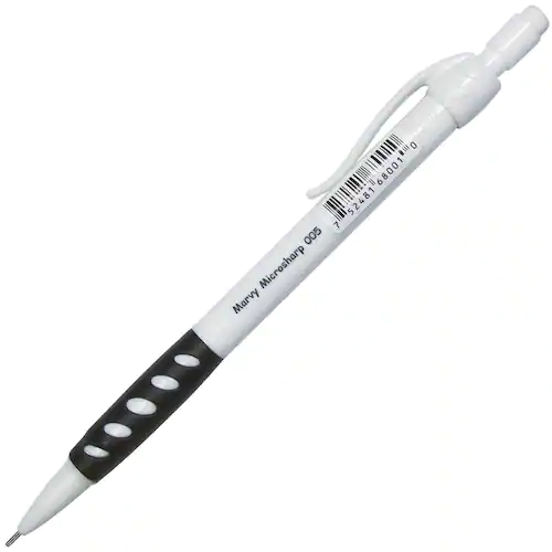 Marvy Stiftpenna, Microsharp, 0,5 mm stift, pennkropp med greppzon, vit