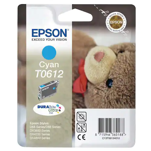 Epson Bläckpatron, T0612, C13T06124010, Teddy, DURABrite Ultra, bläckpatron, cyan, singelförpackning