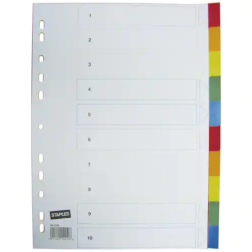 Staples Plastregister, kartong, 10 delar, A4, vit