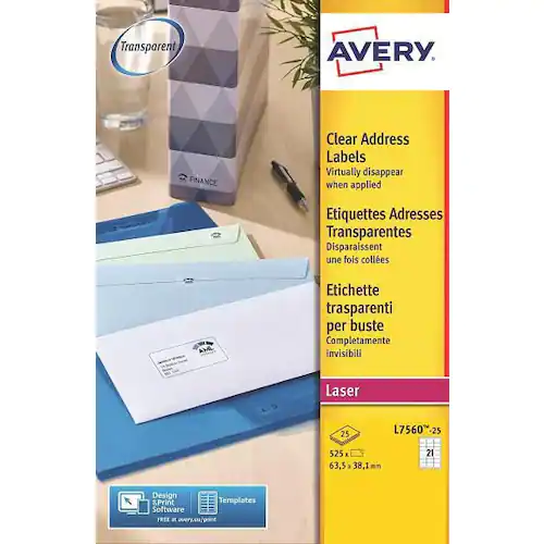 Avery Etikett 63,5x38,1 transparent 525/FP