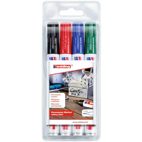 edding Märkpenna Permanent 330, snedskuren spets, 1 - 5 mm, olika färger, 4-pack