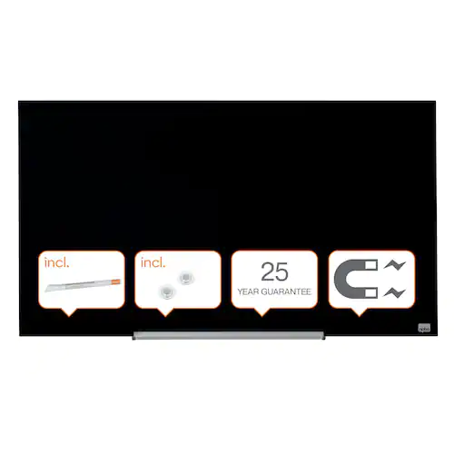 Nobo Whiteboard, Glastavla i widescreenformat, väggmonterad, magnetisk glasyta, 45'', svart
