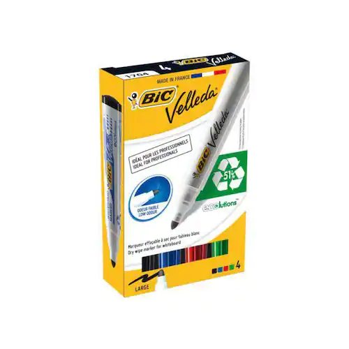 BIC® Whiteboardpenna Velleda® 1701, icke-permanent, ketonbaserat bläck, 2,5 mm, svart, röd, blå, grön