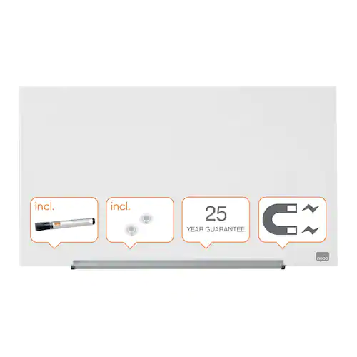 Nobo Whiteboard, Glastavla i widescreenformat, väggmonterad, magnetisk glasyta, 31'', klarvit